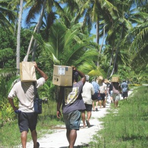 Fulaga. School supplies to village meeting