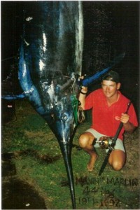 Melvin with his All Tackle Blue Marlin of 447kg on 37kg Tackle on 19 January,1997. 
