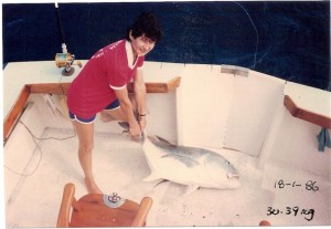 Pauline's fish was a World Record and defeated the previous size Record by over 30 lbs (about 14kg).