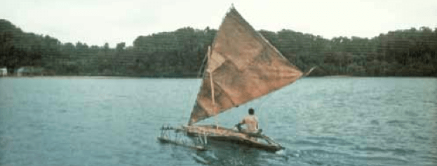 A proa with pandanus sails, Fulanga.