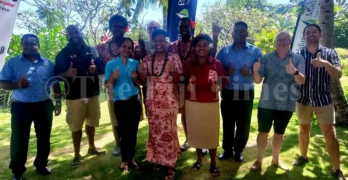 Musket Cove Regatta officials and sponsors Front row: From left; Liane Orlina, Grace Daveta, Mere Lisoni Back row; From left; Rajeev Reddy, Epeli Raivoka,Ratu Suliano Bogileka,Will Moffat, Sakiusa Koroi,Nitesh Chand, Wayne Deed and Hamish Black at Musket Cove Island Resort yesterday.PHOTO: Anasilini Natoga